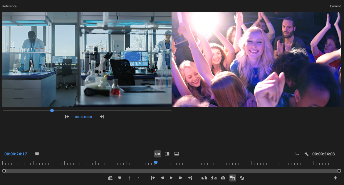 Color correction settings example for troubleshooting transitions
